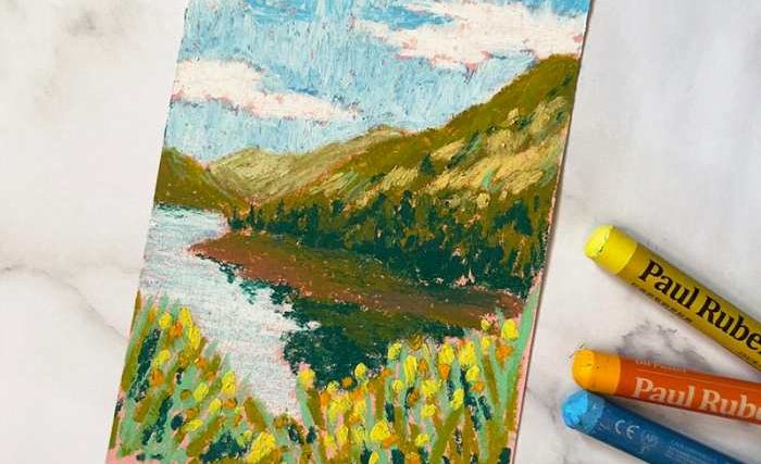 Easy oil pastels himalayan mountains drawing