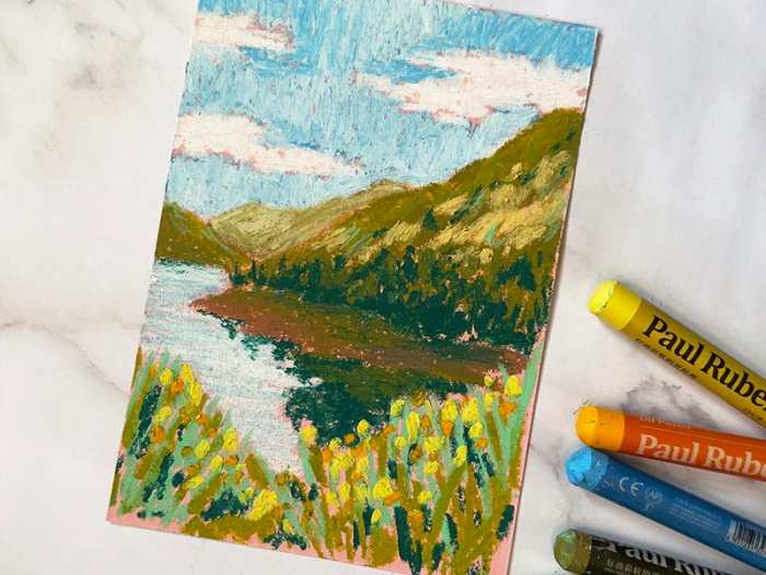 Easy oil pastels himalayan mountains drawing