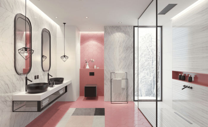 Black and pink bathroom decor