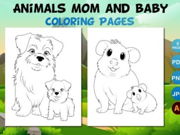 Coloring pages of animals with mother