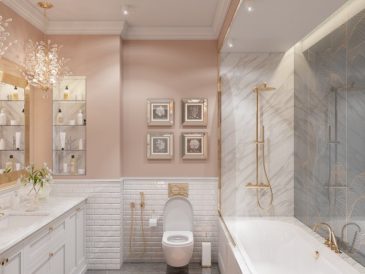 Pink and gray bathroom decor