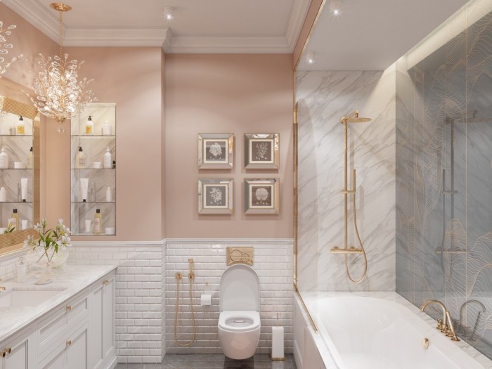 Pink and gray bathroom decor