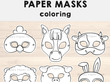 Coloring sheet farm animal masks