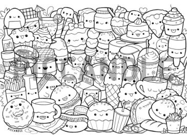 Cute anime food coloring pages